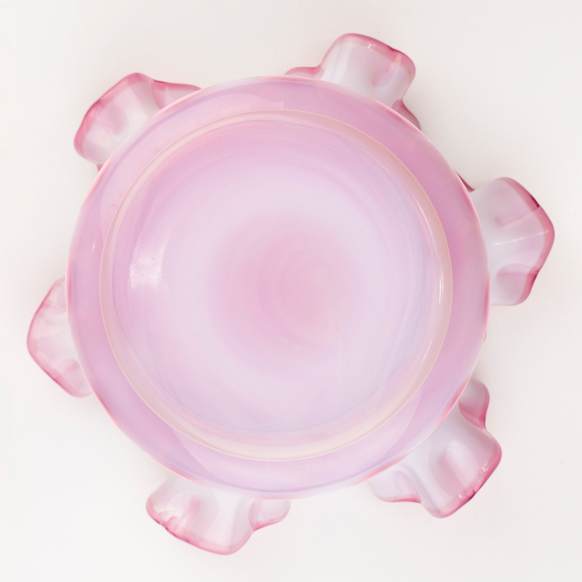 希少 フェントン コインドット クランベリー フリルボール コンポート Fenton Coin Dot Ruffled Vase, Shape 1925 6