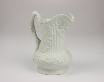White Parian Bacchus Mask & Grape Vines Relief Molded Jug, Samuel Alcock Design