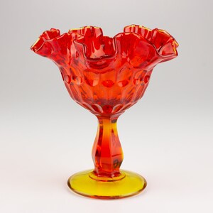 Fenton Thumbprint Footed Bowl/Comport/Compote, Shape 4429, Orange Amberina