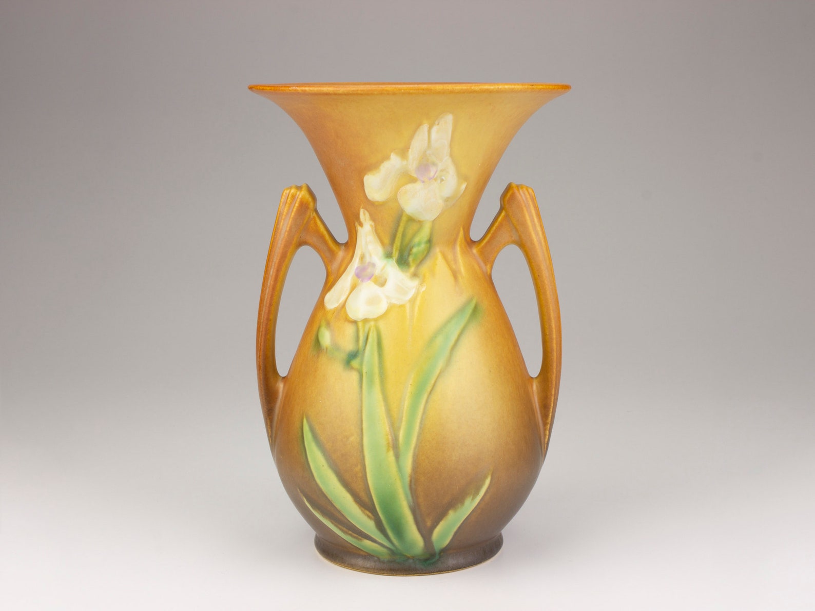 Roseville Pottery Iris Vase Shape 9207 Brown Etsy