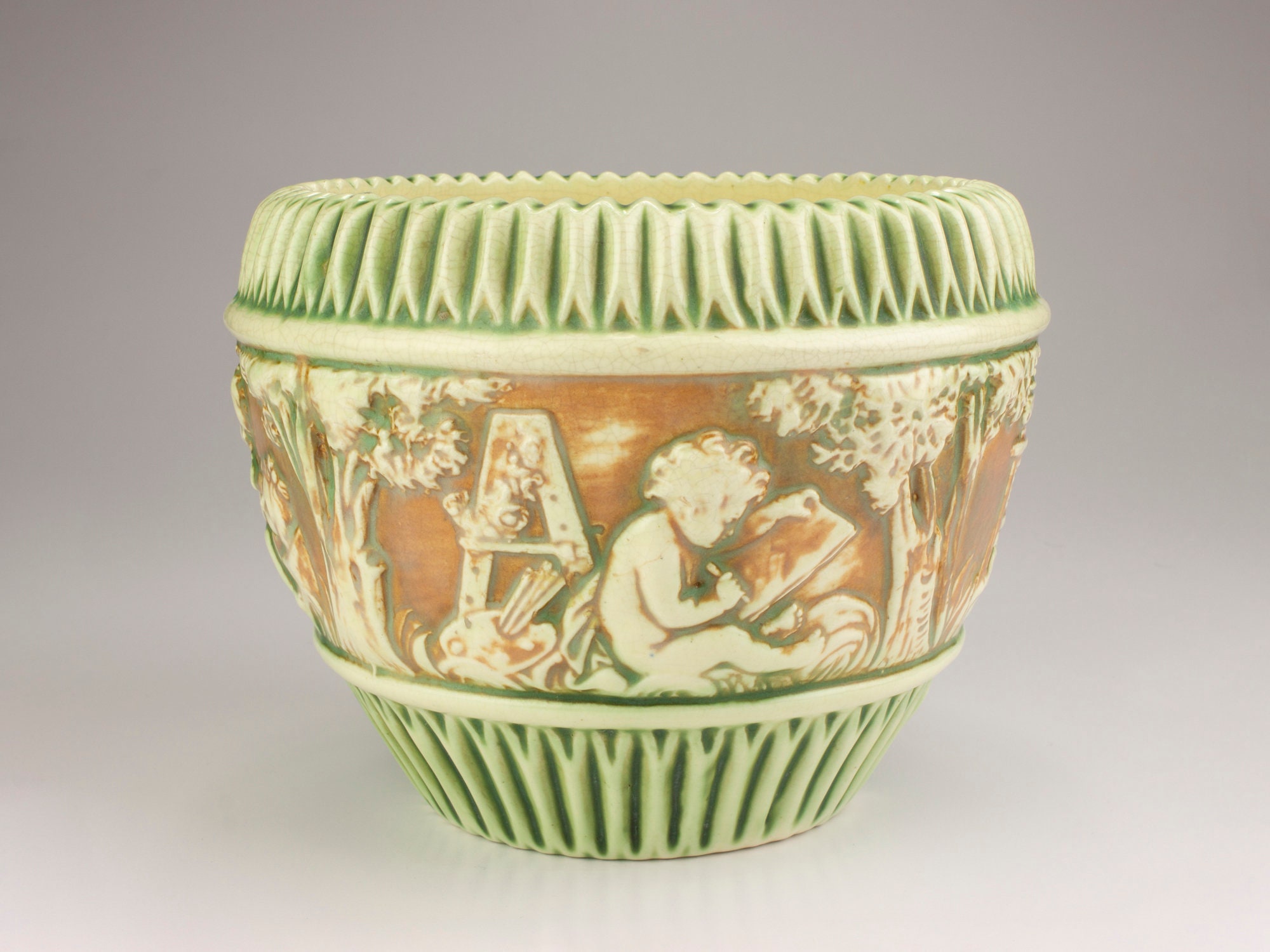 Roseville Pottery Donatello Jardiniere, Shape 575-6, Cream/green/tan - Etsy