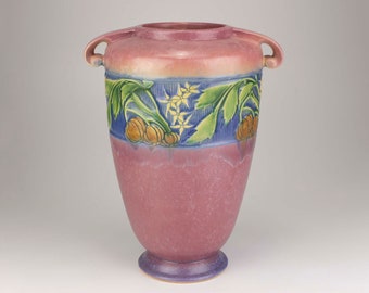 Roseville Baneda Vintage Pottery Vase, Shape 599-12, Pink, Label