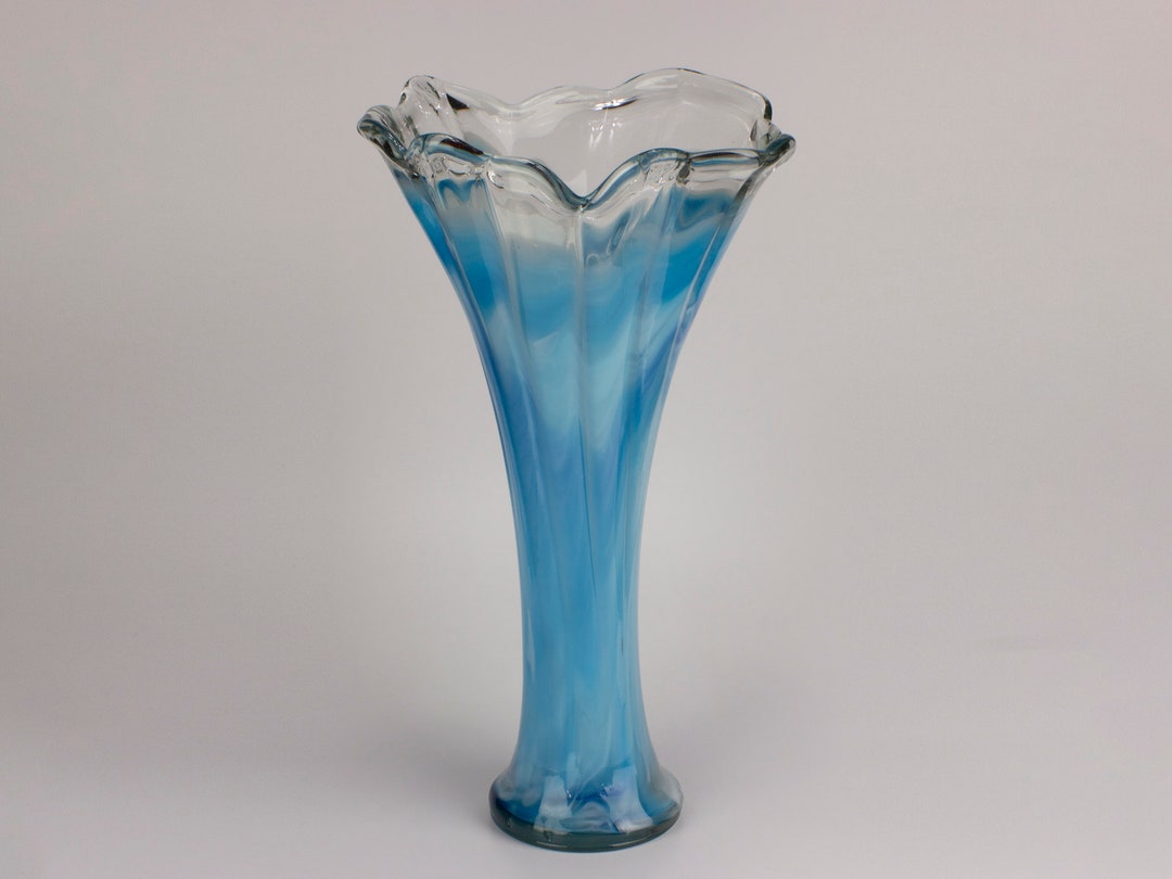 Murano Style Vintage Swung 18 Vase Blue/white/clear Etsy