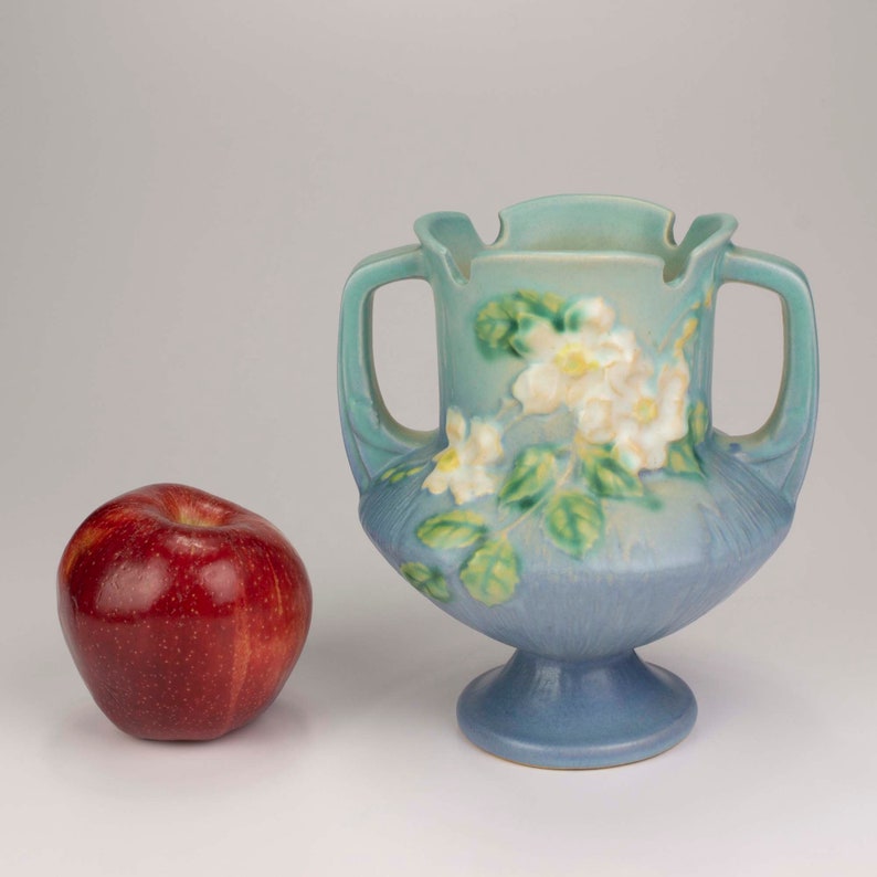 Roseville Pottery White Rose Vase Shape 146-6 Ciel Blue - Etsy