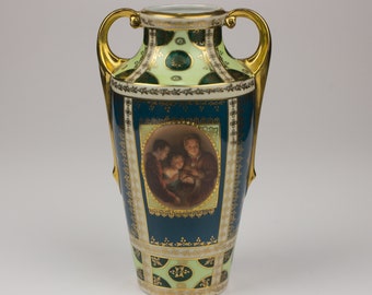 Porzellanfabrik Wehinger & Co Czech Porcelain 8" Vase, Gilt Trimmed Portrait