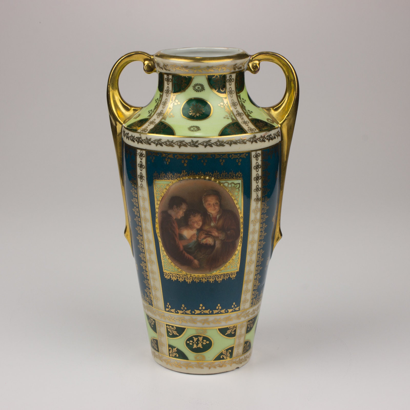 Porzellanfabrik Wehinger & Co Czech Porcelain 8" Vase, Gilt Trimmed Portrait