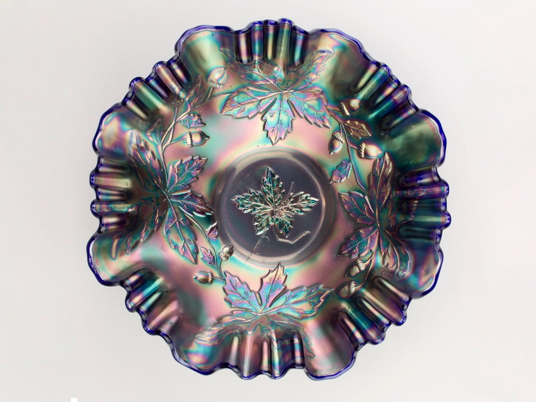 Fenton Autumn Acorn Carnival Glass 3in1 Edge Bowl, Blue Iridescent Etsy