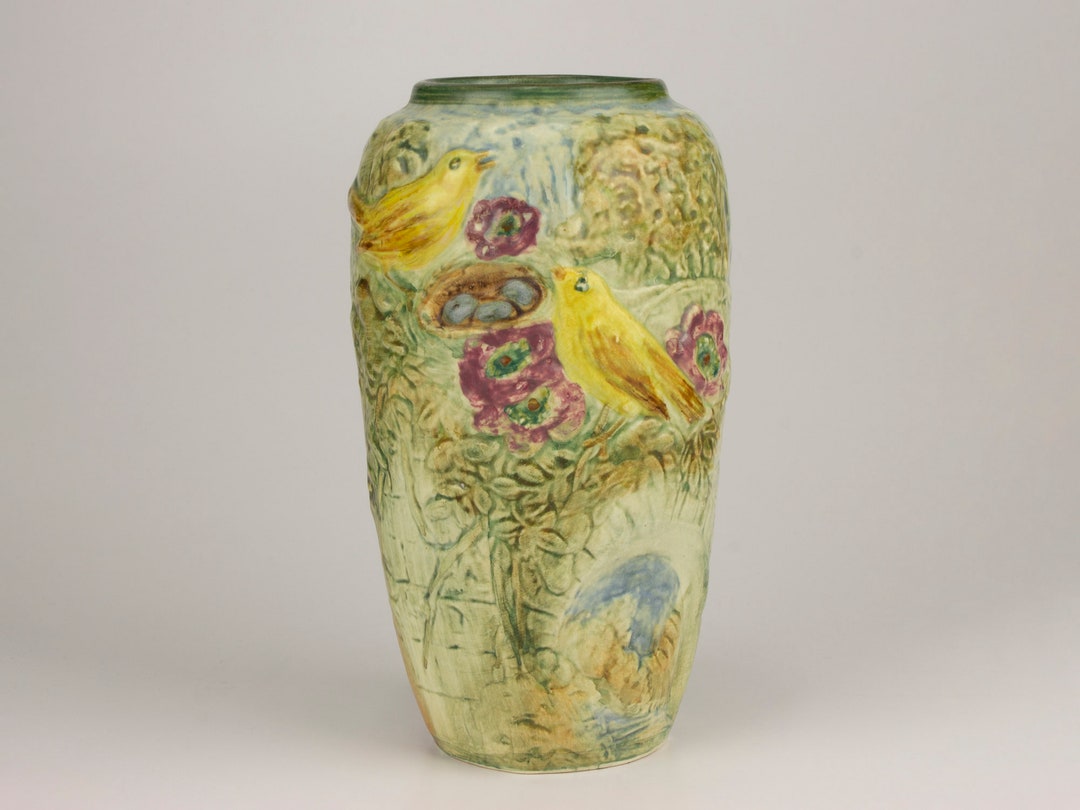 Weller Antique Pottery Glendale Vase, Yellow Birds Etsy