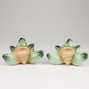 Hull Pottery Ebb Tide Candle Holders, Shape E-13, Shrimp Pink & Turquoise