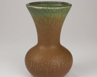 Weller Pottery Fruitone Vase, Terra Cotta/Green Variegated Glaze, Ball Base