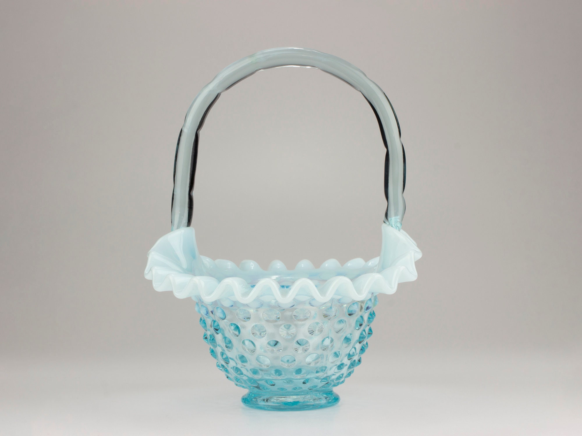 Fenton Vintage Glass Hobnail Basket, Blue Opalescent, Shape