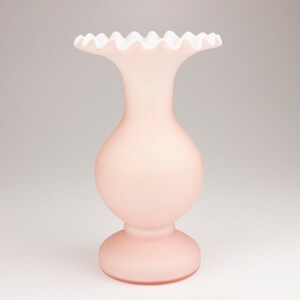 Victorian Style Vintage Cased Satin Glass Ruffled Vase, Pink/White 1-824