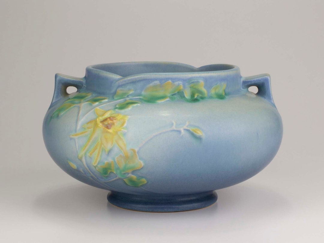Roseville Pottery Columbine Jardiniere, Shape 6554, Frost Blue Etsy