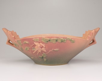 Roseville Pottery Columbine Console Bowl, Shape 404-10, Red (Pink)