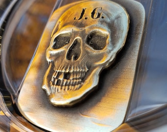 YETI Magslider Skull with Your Initials  - Personalized, Engraved Brass Shiny or Patina