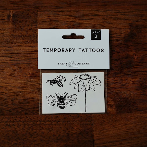 Coneflower + Honeybees Temporary Tattoos