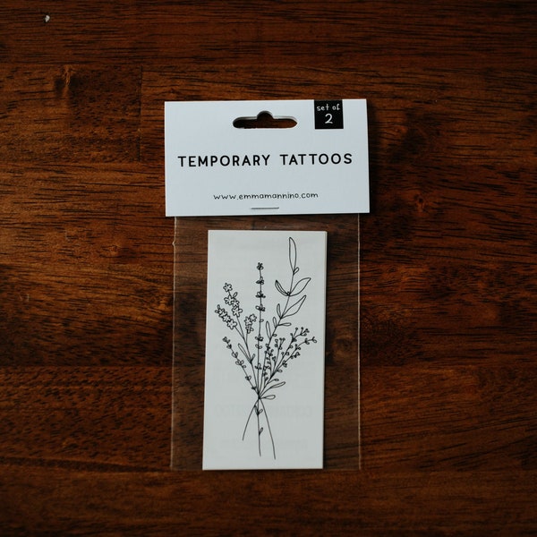 4" Handpicked Florals Temporary Tattoos | Set of 2 hand drawn temporary tattoos