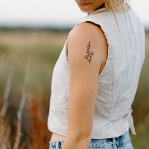 Gladiolus + Cosmos Temporary Tattoos | Fine-Line Hand-Drawn Wildflower tattoos