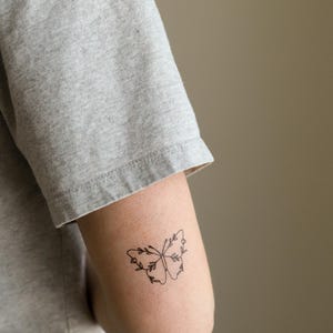 Butterflies Temporary Tattoos | Two Hand-Drawn Fine-Line Tattoos | Includes 2 Sheets