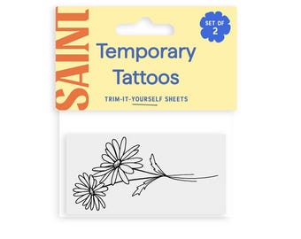 Tatuaggio temporaneo Margherita / Fiore di nascita di aprile / Set di 2 fogli di tatuaggi floreali da 7,6 cm