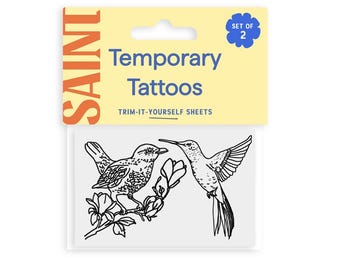 Hummingbird + Blackbird Temporary Tattoos | Set of 2 tattoo sheets