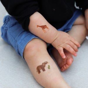 Jungle Temporary Tattoos - Hand painted animals (elephant, giraffe, toucan) | Set of 2 tattoo sheets