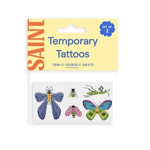 Bug Temporary Tattoos | Small sheet of 5 insect tattoos | Butterfly, mantis, bumblebee, moth