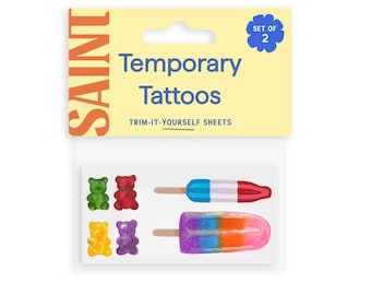 Sugar Rush Temporary Tattoos | Kid Candy Tattoos | Gummy Bears, Popsicle, Donut