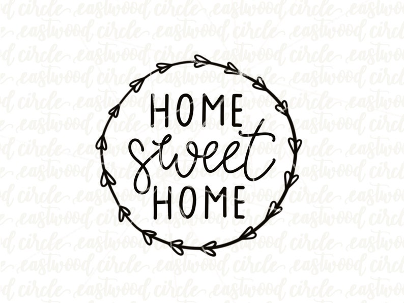以下が含まれることがあります： 黒い輪郭で描かれたリースのイラスト。リースの中に「HOME sweet HOME」の文字が入っています。