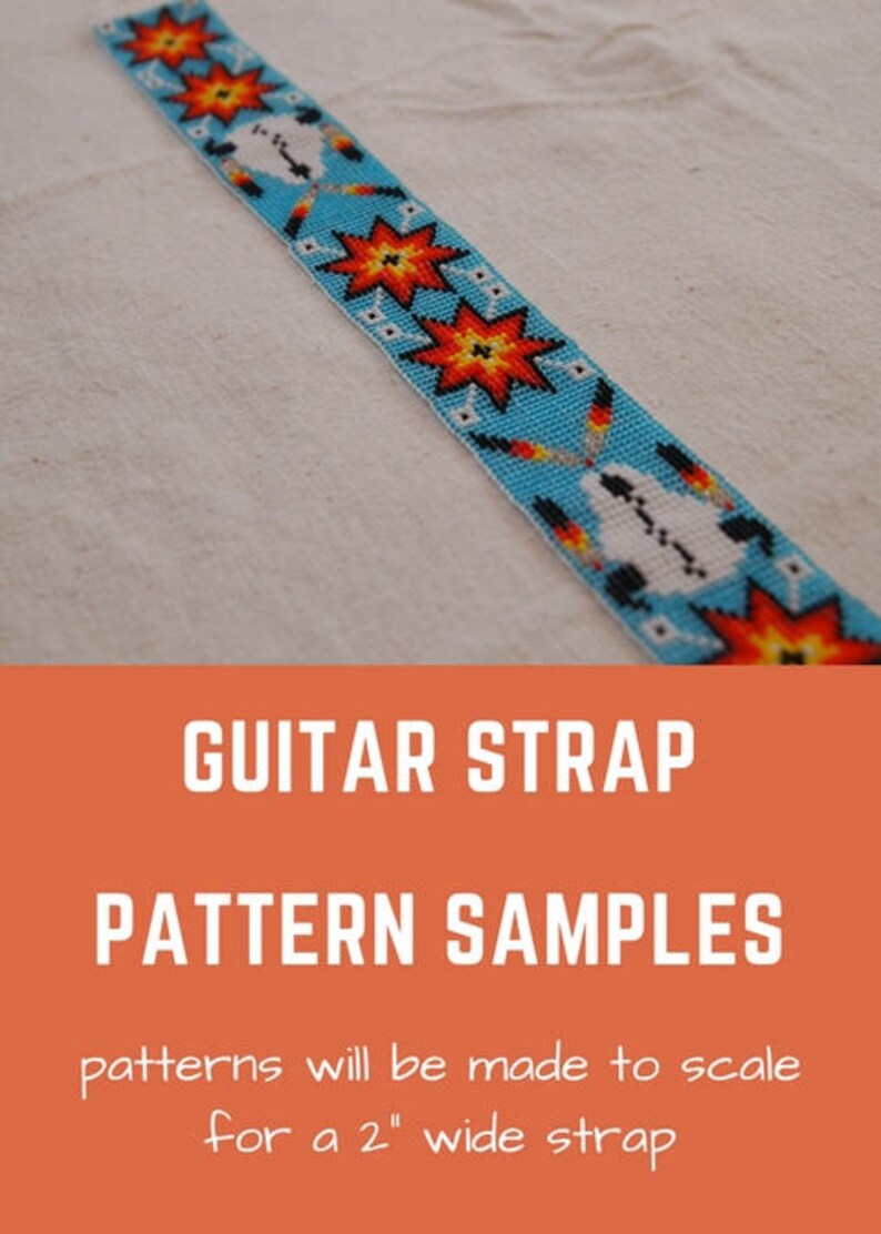 Hand Beaded Guitar Strap, Diamond Pattern. Glass Seed Beads, Red, Blue