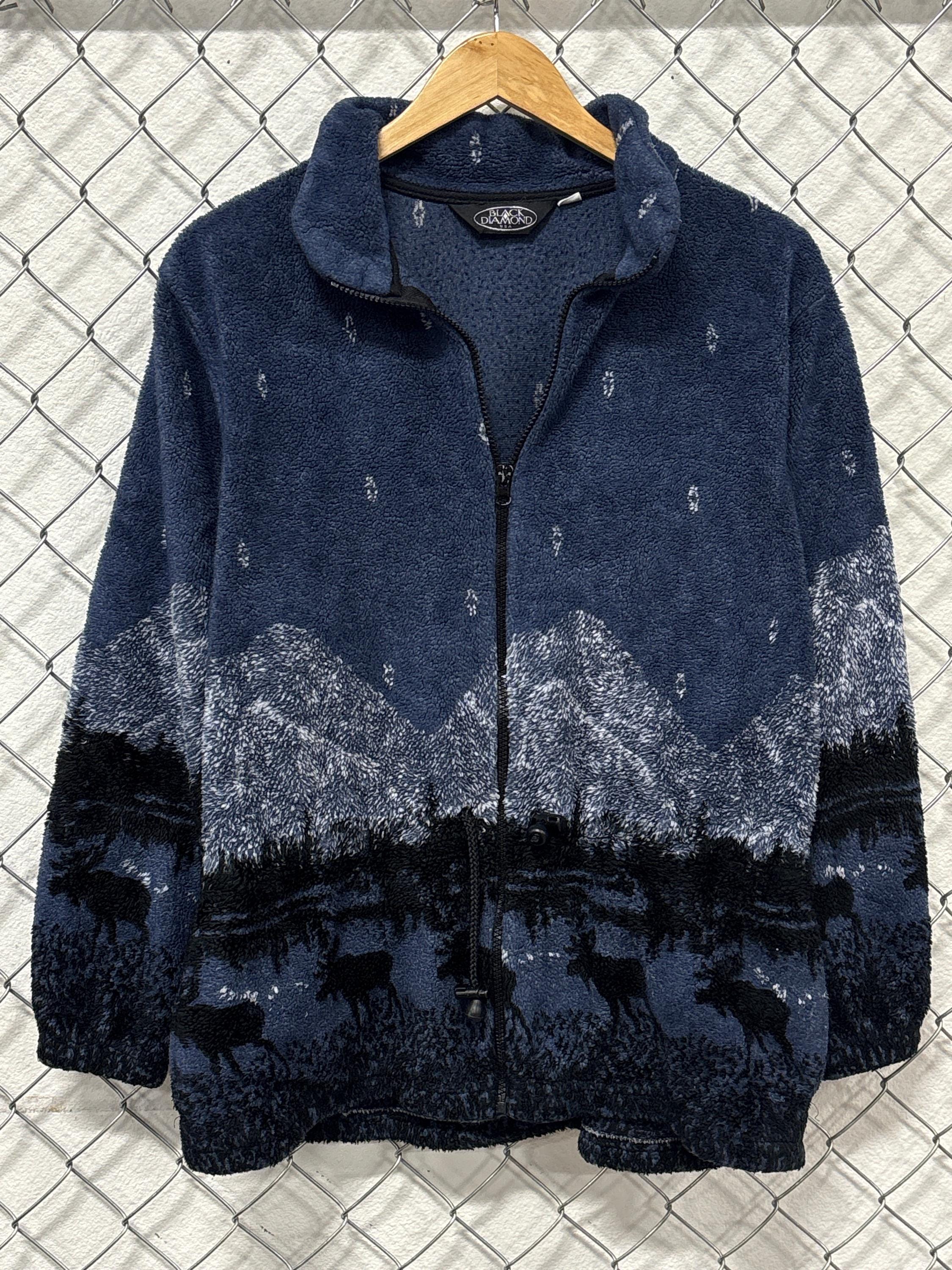 Vintage 90's Black Diamond Nature Mountains Fleece Sweater Size Large