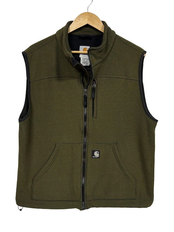 Carhartt オリーブグリーン ジッパーベスト Vintage Carhartt Olive Green Fleece Vest Size Large - Etsy Canada