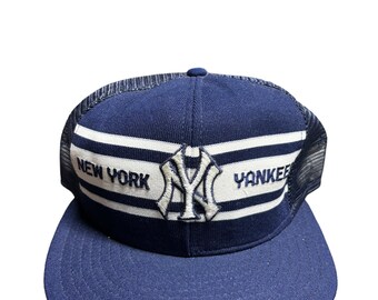 Vintage 80's AJD Super Stripe New York Yankees MLB Trucker Hat