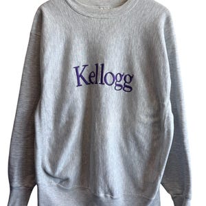 Klasyczny sweter Kellogg Reverse Weave w kolorze szarym z okrągłym dekoltem w stylu lat 90., rozmiar XXL