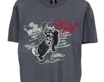 Camiseta vintage Y2K Ecko Unlimited con estampado de calavera, talla mediana.