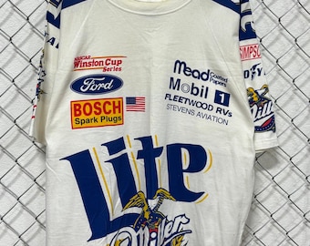 Vintage 90er JahreNASCAR Miller Lite Racing Team AOP Graphic Tee Size XL