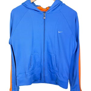 Vintage 00&#39;s Nike Small Swoosh Blue Full Zip Hoodie Size Large