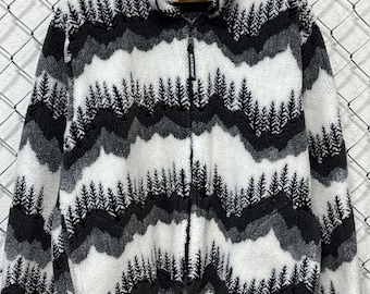 Vintage 90er Black Mountain Natur Treeline Fleece Pullover Gr. XL