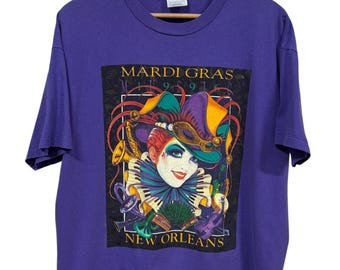 Vintage 90's New Orleans Mardi Gras Festival Graphic Tee Size XL