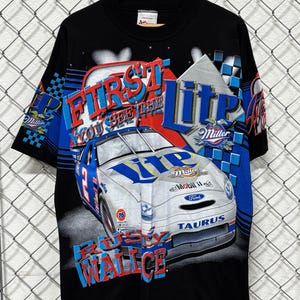 Camiseta vintage de NASCAR de los años 90 con Rusty Wallace "Lo primero que ves es la Lite AOP", talla XL