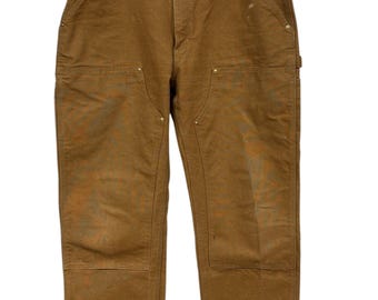 Pantalones Carhartt vintage marrones de carpintero con doble rodilla, talla 38x30