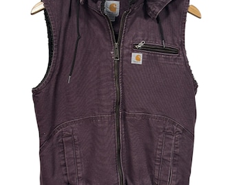 Vintage Carhartt Women&#39;s Wildwood Purple Hooded Work Vest Size Medium