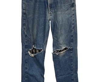 Vintage Carhartt Flannel Lined Distressed Denim Jeans Size 36x32