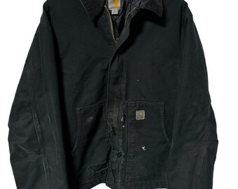Vintage Carhartt J002 BLK Distressed Zip up Work Jacket Size XL