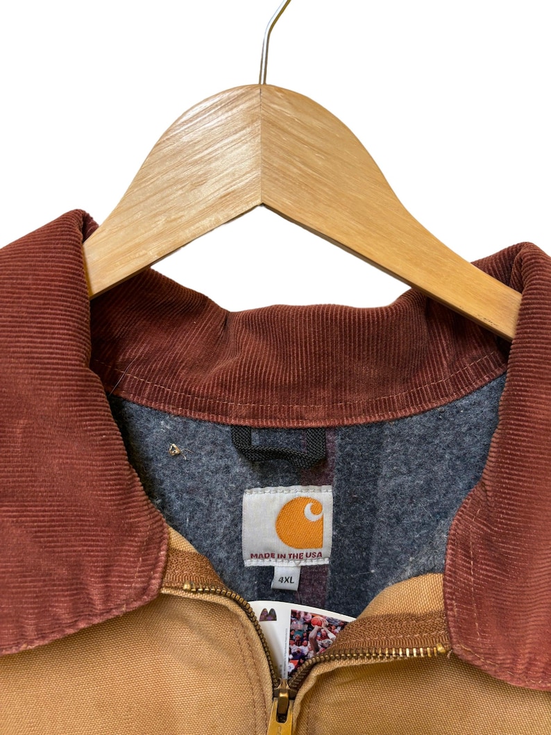 Chaqueta vintage Carhartt con forro de manta, estilo Detroit, color marrón, talla 4XL, EE. UU. imagen 3