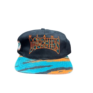 Vintage 90&#39;s Zubaz Miami Dolphins Spellout Black Snapback Hat