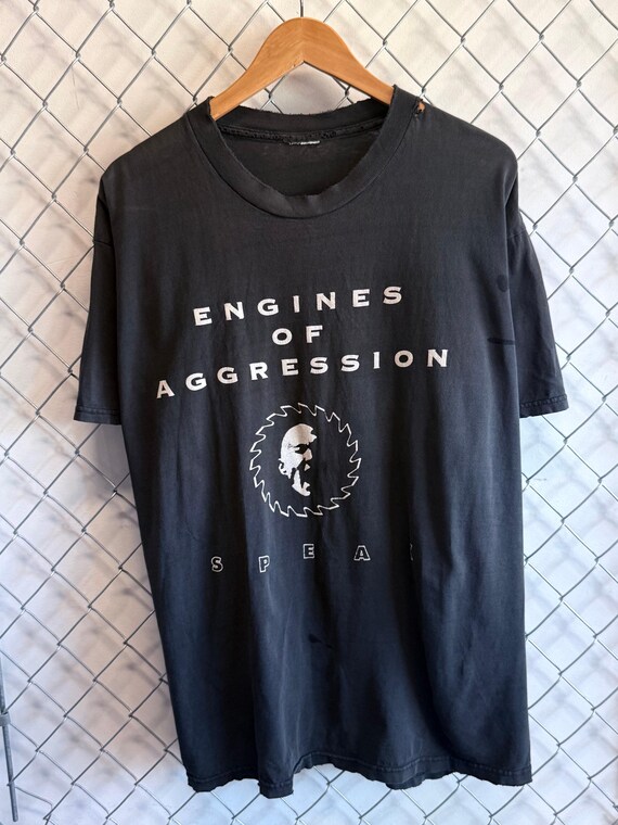 Vintage 90's Engines of Aggression Speak Metal Band Graphic Tee Size XL