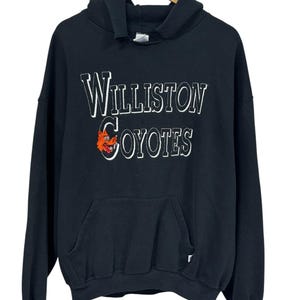 Sudadera con capucha vintage Russell Athletic Williston Coyotes de Dakota del Norte, talla XXL