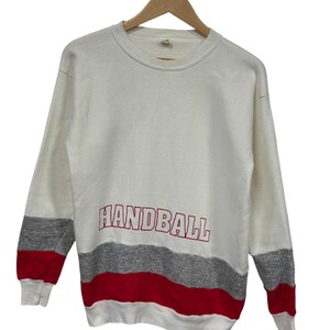 Vintage 80&#39;s Velva Sheen Handball Striped White Crewneck Sweater Size Large