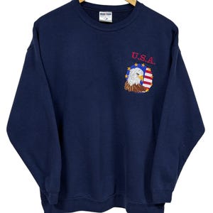 Vintage 90&#39;s USA Embroidered Eagle Flag Crewneck Sweater Size Large